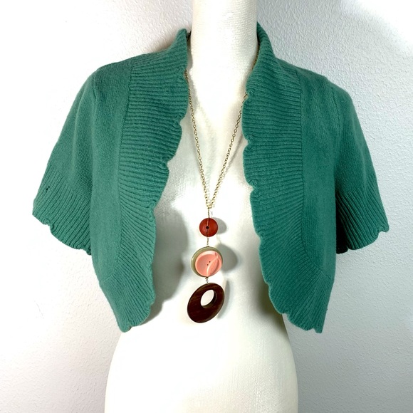 Moth Sweaters - 100% wool Anthropologie Moth cropped scalloped shrug sweater Sz Large seafoam